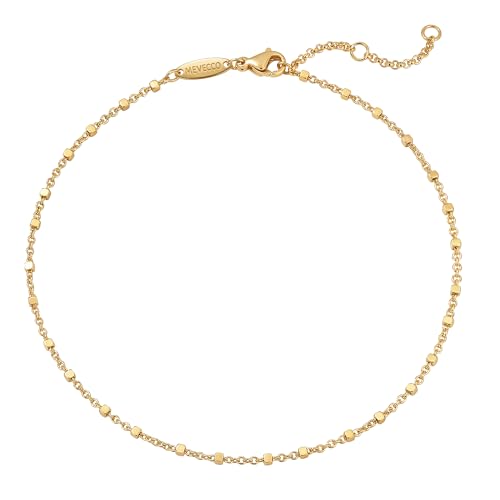 MEVECCO Anklet for Women Gold Chain 14K Gold Plated Dainty Boho Beach Summer Simple Foot Jewelry Ankle Bracelet - style: Cube Beaded
