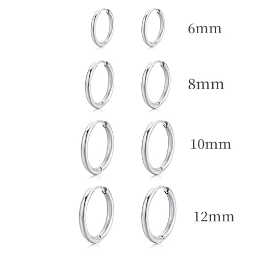 Huggie Hoop Earrings Small Hypoallergenic 14K Gold Plated Huggie Earrings For Women Simple Huggie Stud Earrings - color: Silver-8/8/8/8mm