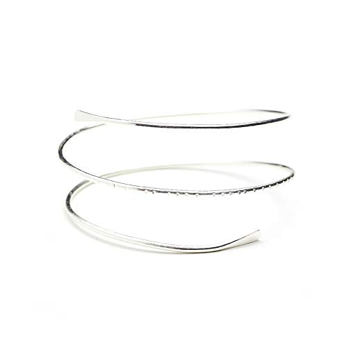 HUNO Minimalist Metal Punk Spiral Coil Upper Arm Cuff Open Arm Bracelet Armlet Adjustable Hammered Wrap Armband Bangle for Women-spiral silver