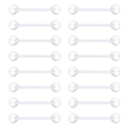 VCMART 14G Plastic Tongue Rings Plastic Nipple Rings for Surgery Clear Tongue Ring Nipple Piercings Glow in Dark Flexible Acrylic Straight Barbell Piercing Retainer for Work Sports 12/14/16/18MM - color: A4 -16mm