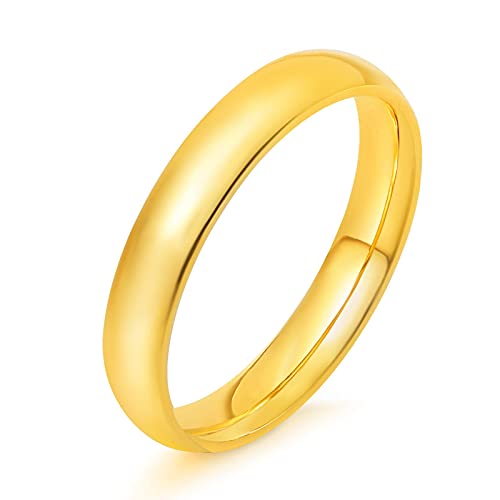 KAZITSAN 2mm 4mm 6mm Stainless Steel Rings for Women Men High Polish Plain Dome Silver/Gold/Rose Gold Wedding Band Comfort Fit - color: 4mm-Gold