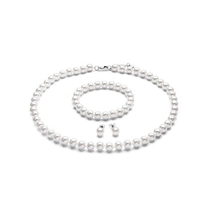 8mm Faux Pearl Necklace Set, Bracelet Earrings for Women & Girls | Glass Material, Handmade Jewelry Detail, Party & Formal Event Style - style: White 14.5 inches