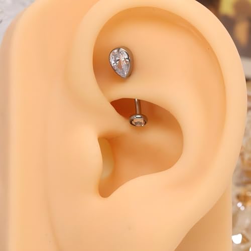 PEAKLINK G23 Titanium Eyebrow Ring 16G Rook Daith Tragus Helix Piercing Internal Threaded Curved Barbell Vertical Labret Lip Jewelry Small Belly Button Ring - color: Silver with Claer CZ