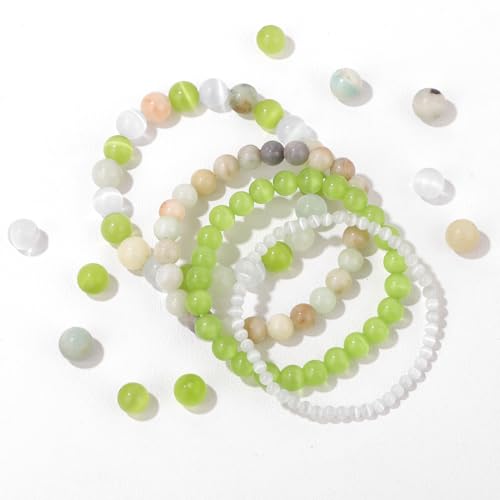 Vinswet 4pcs Beaded Bracelets for Women,Natural Healing Crystal Gemstones Bracelet,Anxiety Stress Relief Bracelet Handmade purple Jewelry Gifts for Women - color: Cat Eyes&Cyan cat eyes&Amazonite