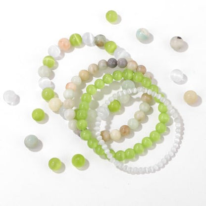 Vinswet 4pcs Beaded Bracelets for Women,Natural Healing Crystal Gemstones Bracelet,Anxiety Stress Relief Bracelet Handmade purple Jewelry Gifts for Women - color: Cat Eyes&Cyan cat eyes&Amazonite