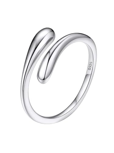 Bestyle Silver Birthstone Ring for Women, Dainty Sterling Silver Teardrop Ring Open Adjustable Band Ring, Love Statement TOI et Moi Ring Promise Ring for Her - color: 00. Silver Teardrop