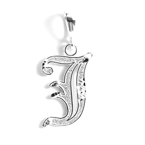 Personalized Gothic Old English Sterling Silver Initial A-Z Pendant. - style: J