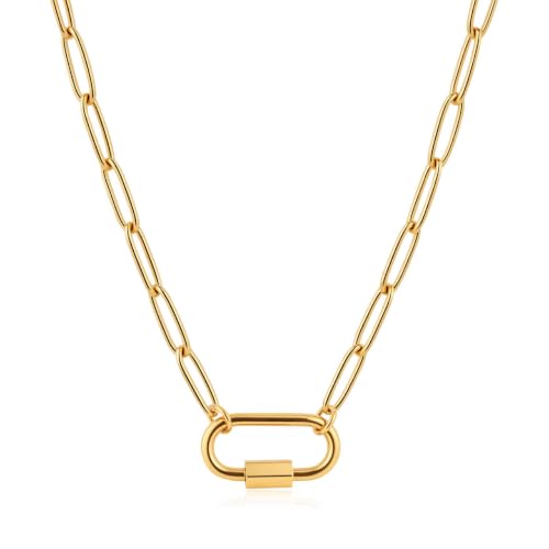 SAMYA Stainless Steel Necklace for Women | Minimalist Oval Clasp Necklace and Paperclip Chain Necklace, Modern Gold Silver Tone Necklace - color: Gold Paperclip Chain