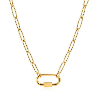 SAMYA Stainless Steel Necklace for Women | Minimalist Oval Clasp Necklace and Paperclip Chain Necklace, Modern Gold Silver Tone Necklace - color: Gold Paperclip Chain