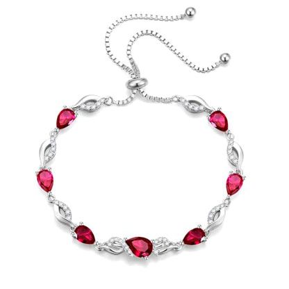 FANCIME Birthstone Teardrop Tennis Bracelet for Women, Sterling Silver 9x7mm main Gemstone Bolo Adjustable Chain Bracelet Fine Jewelry Birthday Gifts for Women Mom Wife Her - color: 07-Ruby