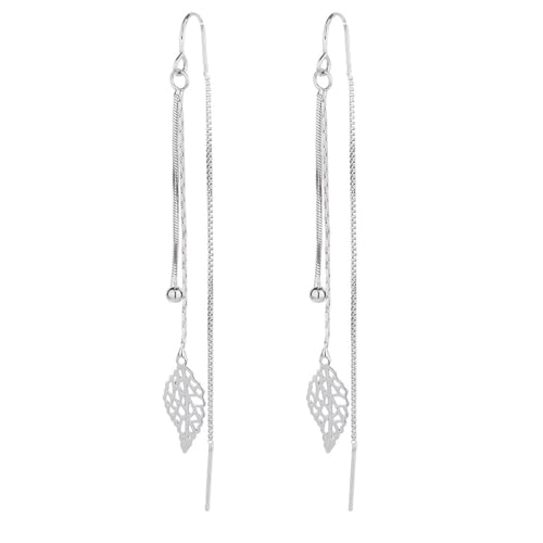 925 Sterling Silver Dangle Earrings with Charms Heart, Water drop, Moon, Star Long Drop Earring for Women Jewelry Gifts Hypoallergenic - color: leaf hanging