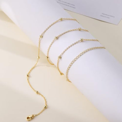 CAROVO Belly Waist Chain for Women 14K Gold Silver Plated Layered Body Chains Boho Cuban Figaro Pearl Heart Coin Satellite Bead Belly Chain Sexy Bikini Body Jewelry for Women Adjustable - style: F:Bead GD