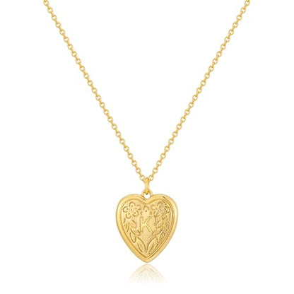 Gold Initial Heart Letter Pendant Necklace Jewelry for Women | 14K Gold Plated Fashion Waterproof Statement Cute Necklaces Dainty Personalized Name Friendship Couple Gifts for Women - color: Initial K