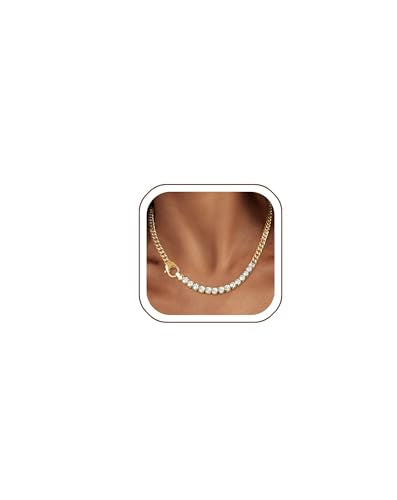 Luxval Tennis Necklace 14K Gold Plated Rhinestone Butterfly Choker Necklaces for women Dainty Zirconia Cut Faux Diamond chain 3mm - color: Gold-Cuban tennis