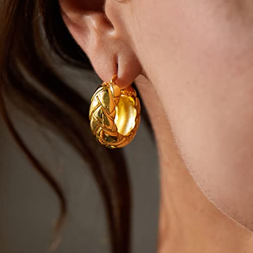 FRUMOS 18K Gold Plated Chunky Hoop Earrings for Women Fashion Thick Gold Hoops Set Jewelry for Birthday Christmas Gifts - color: Gold Big Tires Hoop