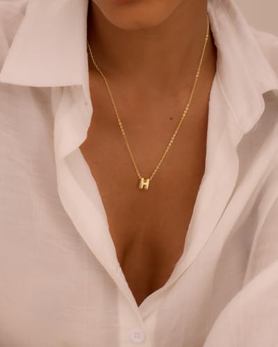 Initial Necklaces for Women Bubble Gold Silver Letter Necklace Dainty Personalized Charm Pendant Name Necklace Cute Non Tarnish Fashion Accessories Teen Gift Trendy Stuff Jewelry Gifts - color: Gold, style: H
