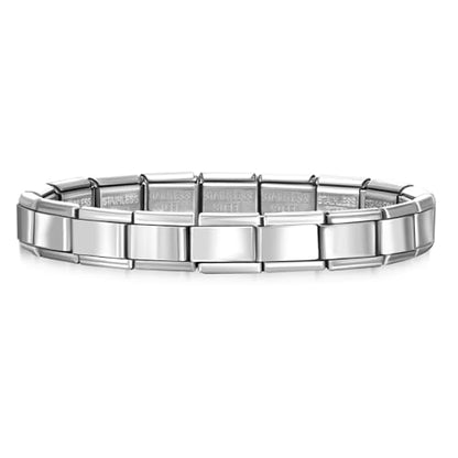 Stainless Steel Italian Charm Bracelet, 18 Link Starter Bracelet 9mm Charms | Italian Charm Bracelet with 9Pcs/20Pcs Charms and Opening Tools, Classic 9mm Modular Charm, Personalized Jewelry Gift - color: Silver