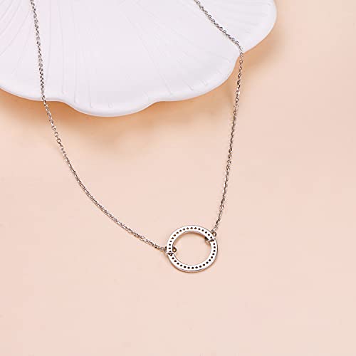 Ladytree S925 Sterling Silver Dainty Simple Choker Necklace,Rolo Chain,Adjustable 13 inches to 16 inches - style: 12_CZ Circle Choker