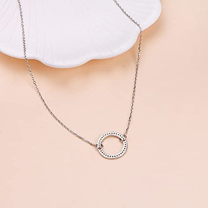 Ladytree S925 Sterling Silver Dainty Simple Choker Necklace,Rolo Chain,Adjustable 13 inches to 16 inches - style: 12_CZ Circle Choker