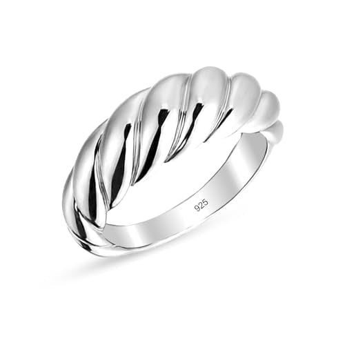 LeCalla 925 Sterling Silver Chunky Bold Signet Rings for Women and Men | Textured Twisted and Ribbed Statement Rings | Minimalist Texture Silver Ring Jewelry for Women & Men (Sizes 6-8 No.) - size: Ring Size-6No., style: Croissant Braided