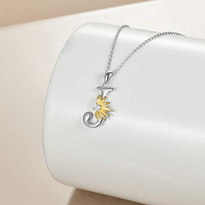 POPLYKE Initial Sunflower Necklace for Women 925 Sterling Sliver Sunflower Pendant Necklace Letter Initial Pendant Chain - style: Sunflower J