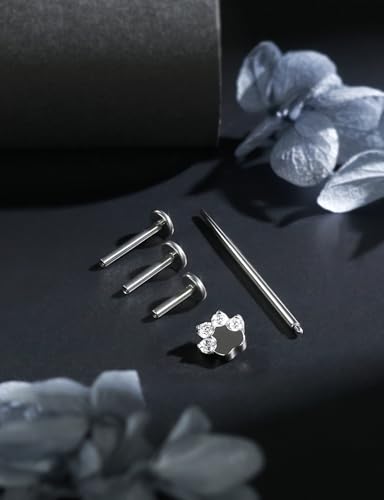 16G Astm F136 Titanium Internal Thread Flat Back Earrings Nose Studs Tragus Forward Helix Conch Cartilage Lobe Earrings Stud Medusa Labret Monroe Lip Ring Piercing Jewelry For Women Men - size: 16G--Style F