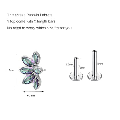 1pcs 16G 18G G23 Titanium Threadless Labret Studs Push-in Labret Lip Cluster Tragus Helix Conch Lobe Rook Cartilage Push Back Piercing Jewelry Earring - style: 5 eye-VM