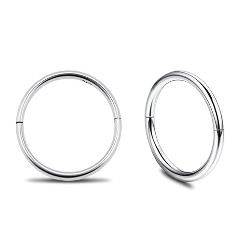 925 Sterling Silver Seamless Sleeper Hoop Clicker Earrings - Hypoallergenic 18G Hinged Hoops for Continuous Wear (8mm to 14mm) - Unisex Women Men Body Jewelry for Ears - size: 5/16" - 8mm