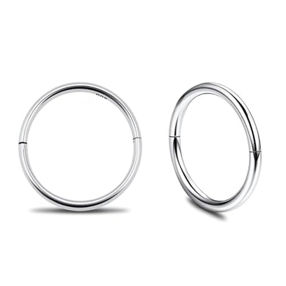 925 Sterling Silver Seamless Sleeper Hoop Clicker Earrings - Hypoallergenic 18G Hinged Hoops for Continuous Wear (8mm to 14mm) - Unisex Women Men Body Jewelry for Ears - size: 5/16" - 8mm