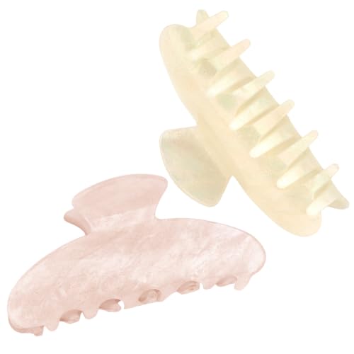 2Pcs Hair Claw Clips for Women Hair Accessories Daily Gift - color: Pink and Cream Yellow