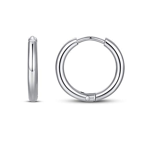 FOSIR Stainless Steel Small Huggie Hoop Earrings for Women Men Cartilage Earring Hoops, 6/8/10/12mm Diameter - style: 6mm Silver(2pcs)