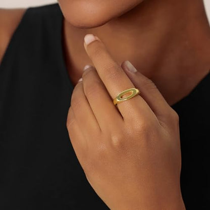 Cicy Bell Initial Rings for Women 18k Gold Plated Adjustable Rings | Open Signet Rings, Bold Letter, Personalized Engraved, For Party - color: Initial-O