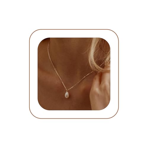 Dainty Pearl Necklace for Women Gold Plated Bridal Wedding Jewelry Trendy Cute Lariat Pearl Pendant Drop Charm Choker Stackable Necklace Gift for Women Mom Sister Daughter - color: A.Pearl Drop