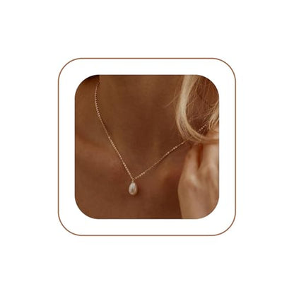 Dainty Pearl Necklace for Women Gold Plated Bridal Wedding Jewelry Trendy Cute Lariat Pearl Pendant Drop Charm Choker Stackable Necklace Gift for Women Mom Sister Daughter - color: A.Pearl Drop