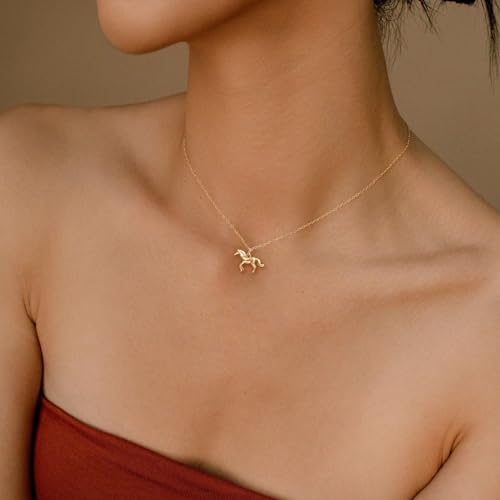 HANLI 14K Gold Plated Necklaces for Women - Dainty Butterfly, Star of David, Moon and Star, Sun, Lotus, Infinity, Hummingbird, Bee,Boots,Chill,Sunflower Pendant Designs - Elegant Jewelry for Women - color: Horse-necklace