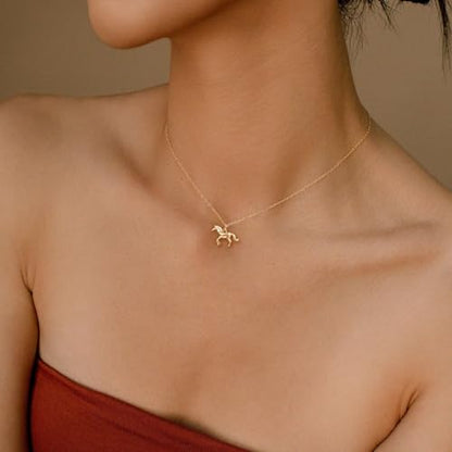 HANLI 14K Gold Plated Necklaces for Women - Dainty Butterfly, Star of David, Moon and Star, Sun, Lotus, Infinity, Hummingbird, Bee,Boots,Chill,Sunflower Pendant Designs - Elegant Jewelry for Women - color: Horse-necklace