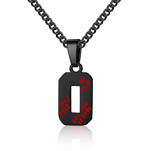 Hatti Doris Baseball Number Necklace for Men 00-99 - Jersey Number Necklace with Stainless Steel Gold Plated Chain & Baseball Charm Pendant - color: Black, style: 0 Number