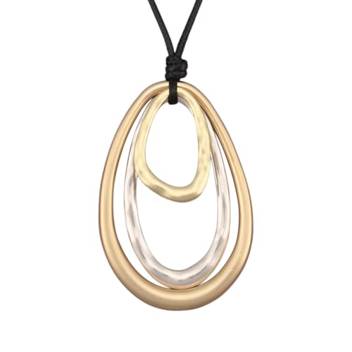 GelConnie Leather Necklace for Women Round Wooden Pendant Long Leather Choker Vintage Sweater Necklace Gold Chunky Boho Necklaces for Women - style: 3 Circles Silver Necklace