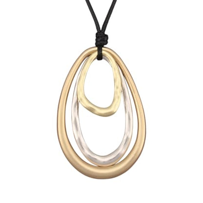 GelConnie Leather Necklace for Women Round Wooden Pendant Long Leather Choker Vintage Sweater Necklace Gold Chunky Boho Necklaces for Women - style: 3 Circles Silver Necklace