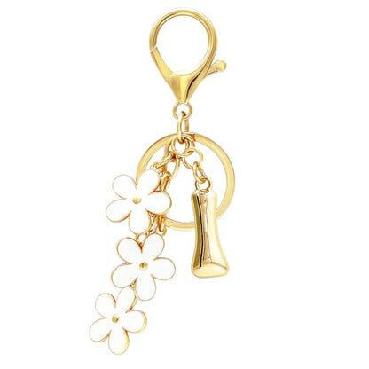 Floral Series Initial Bag Charm, Cute Flower & Bubble Letter Purse Charms, Keychain Accessories Gift for Women - color: White Flower, style: I