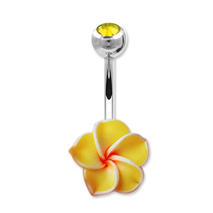 Assorted Set 14 Gauge 3/8 Inch 316L Surgical Steel Barbell Belly Button Navel Rings Dangles Boho Hawaiian Plumeria Flower - style: 4 Belly Rings
