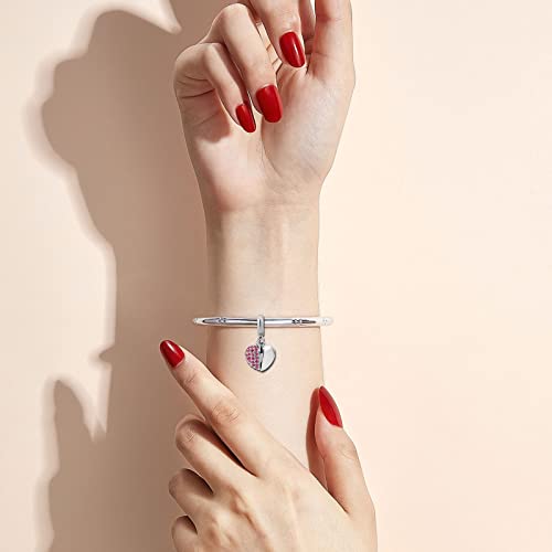 KunBead Daughter Heart I Love You Birthstone Dangle Charms Compatible with Pandora Bracelet Gift for Womens Birthday - color: Red