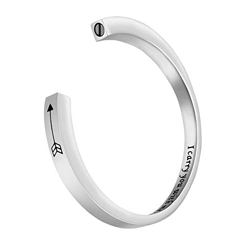 Dletay Urn Bracelet Cremation Bracelet for Ashes Memorial Ashes Bracelet Openable Cuff Bangle Bracelet - color: I carry you-Silver