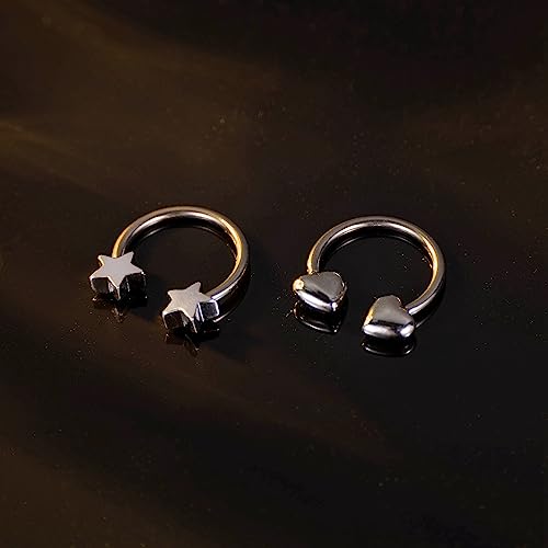 2Pcs 16G Titanium Septum Rings for Women Men Horseshoe Septum Nose Rings Hoop Star Heart Septum Piercing Jewelry