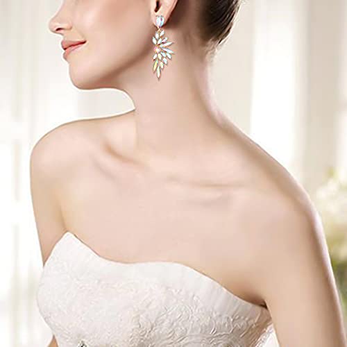 Women's Wedding Bridal Earrings Prom Dangle Earring | Shiny Crystal Teardrop Multi Marquise Cluster for Bride Bridesmaid Bling Jewelry Costume Party Accessories - color: 09-Iridescent AB