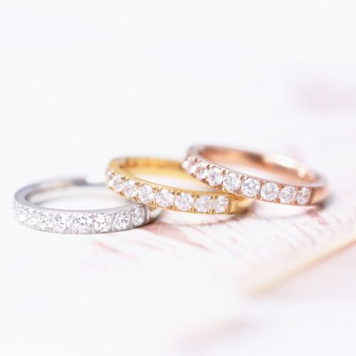 TIGRADE 3mm Women Titanium Engagement Ring Half Cubic Zirconia Eternity Wedding Band Size 3-13 - color: Silver