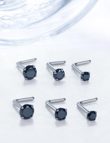 18G 20G 22G Stainless Surgical Steel Titanium Nose Rings Studs for Women L Shaped Nose Rings Screw Nose Studs Nostrial Piercing Jewelry for Women Men Silver Gold Black - style: 22G/Black CZ/L-shaped/Titanium