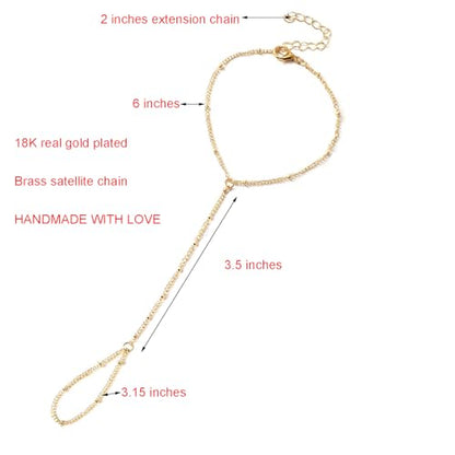 Dainty Gold Hand Chain Bracelet,18K Real Gold Plated Minimalist Handmade Beaded Finger Chain Bracelets for Women - color: Satellite