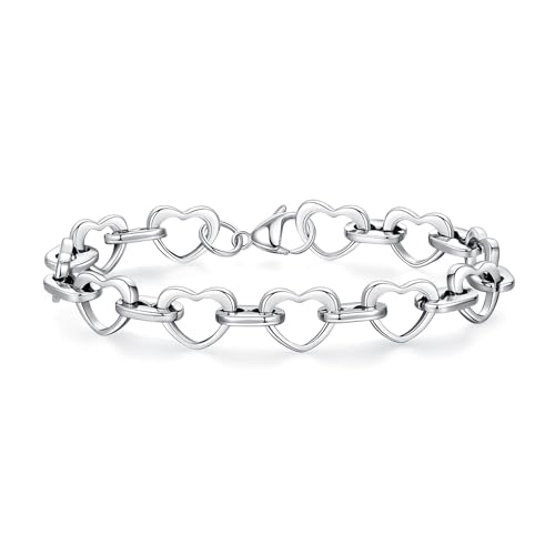 mnmoom Heart Bracelets for Women Stainless Steel with Rose gold, gold plating Heart links bracelets - color: Silver