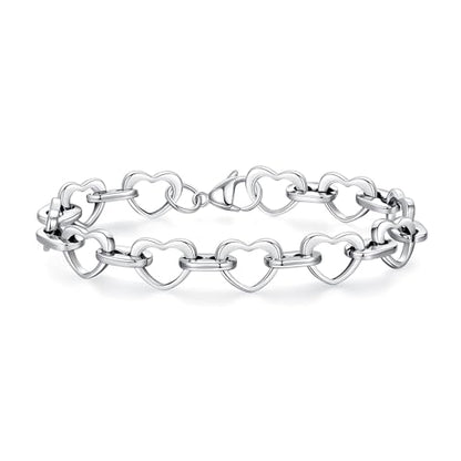mnmoom Heart Bracelets for Women Stainless Steel with Rose gold, gold plating Heart links bracelets - color: Silver
